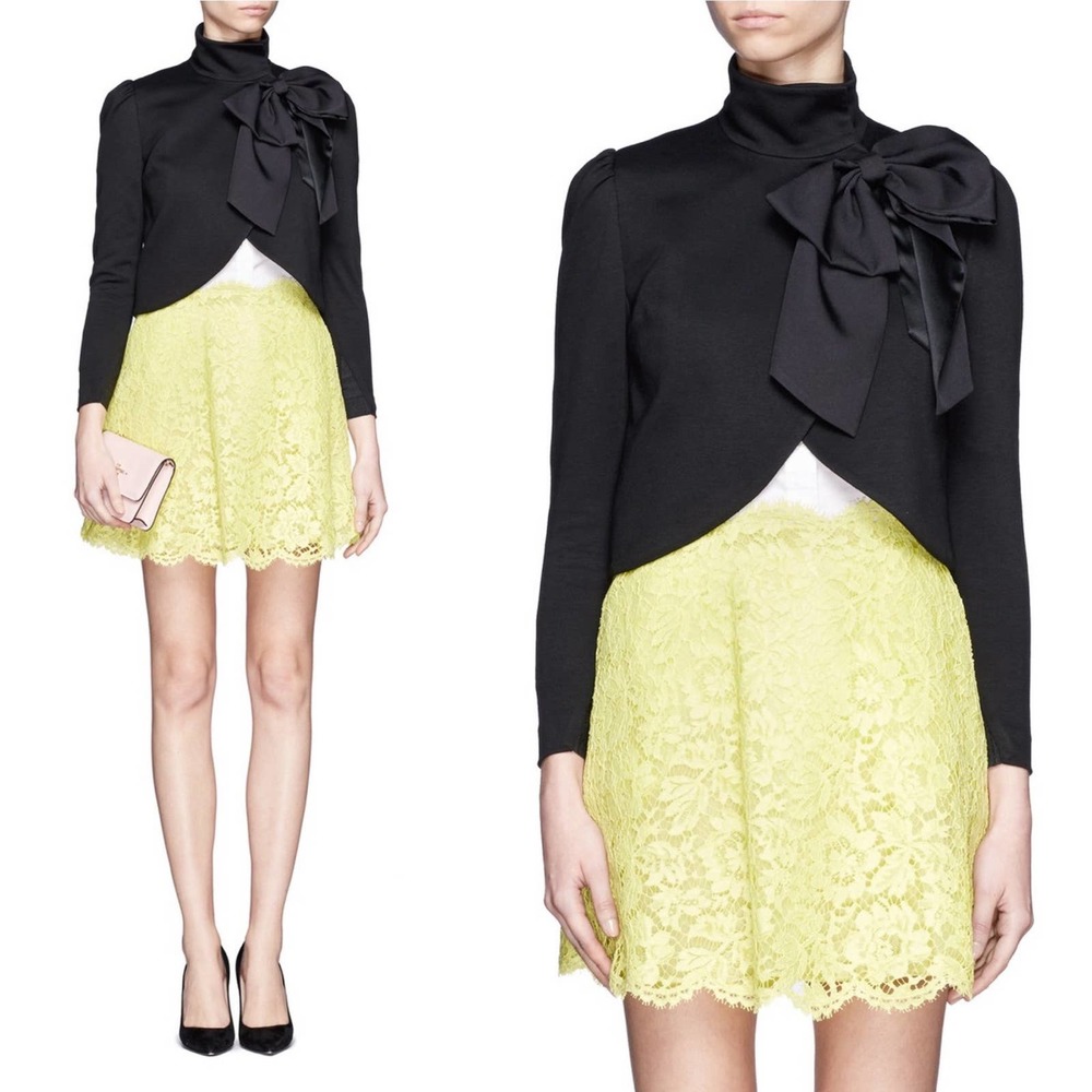 Alice + Olivia Jacket Addison Satin Bow Collar Crop Navy Size Large